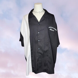 Vtg House of Blues Elwood Bowling Button Up Blues Brothers White Black Shirt XL